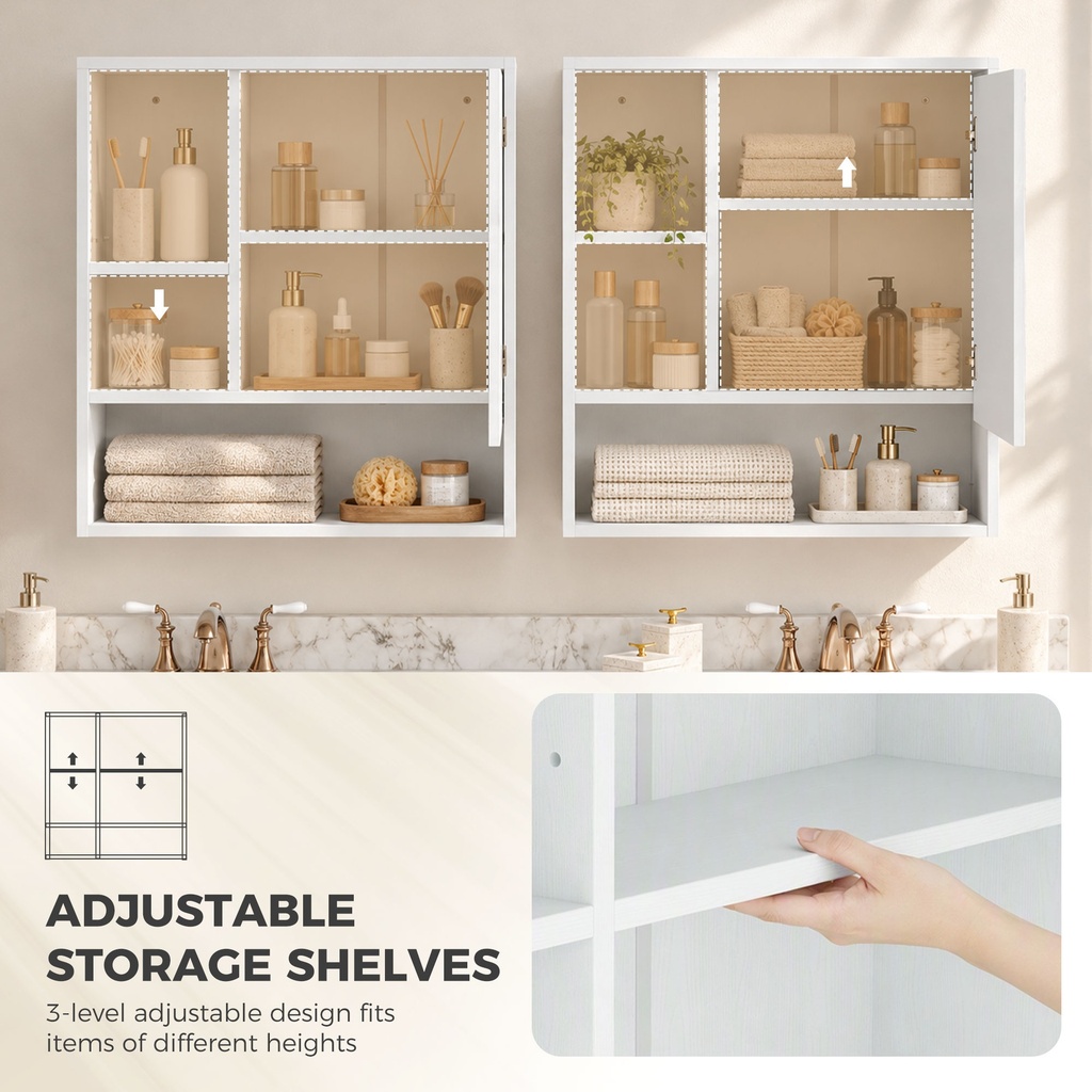 Wall-Mounted Mirror Cabinet Adjustable Shelves White image 6