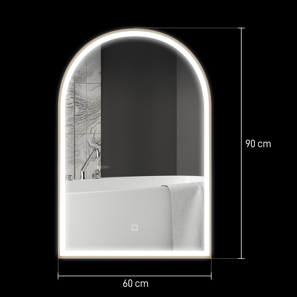 LED Arched Bathroom Mirror Anti-Fog 90x60cm Gold image 3