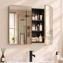 Mirror Cabinet Wall-Mounted Adjustable Shelves Gold 76cm image 2