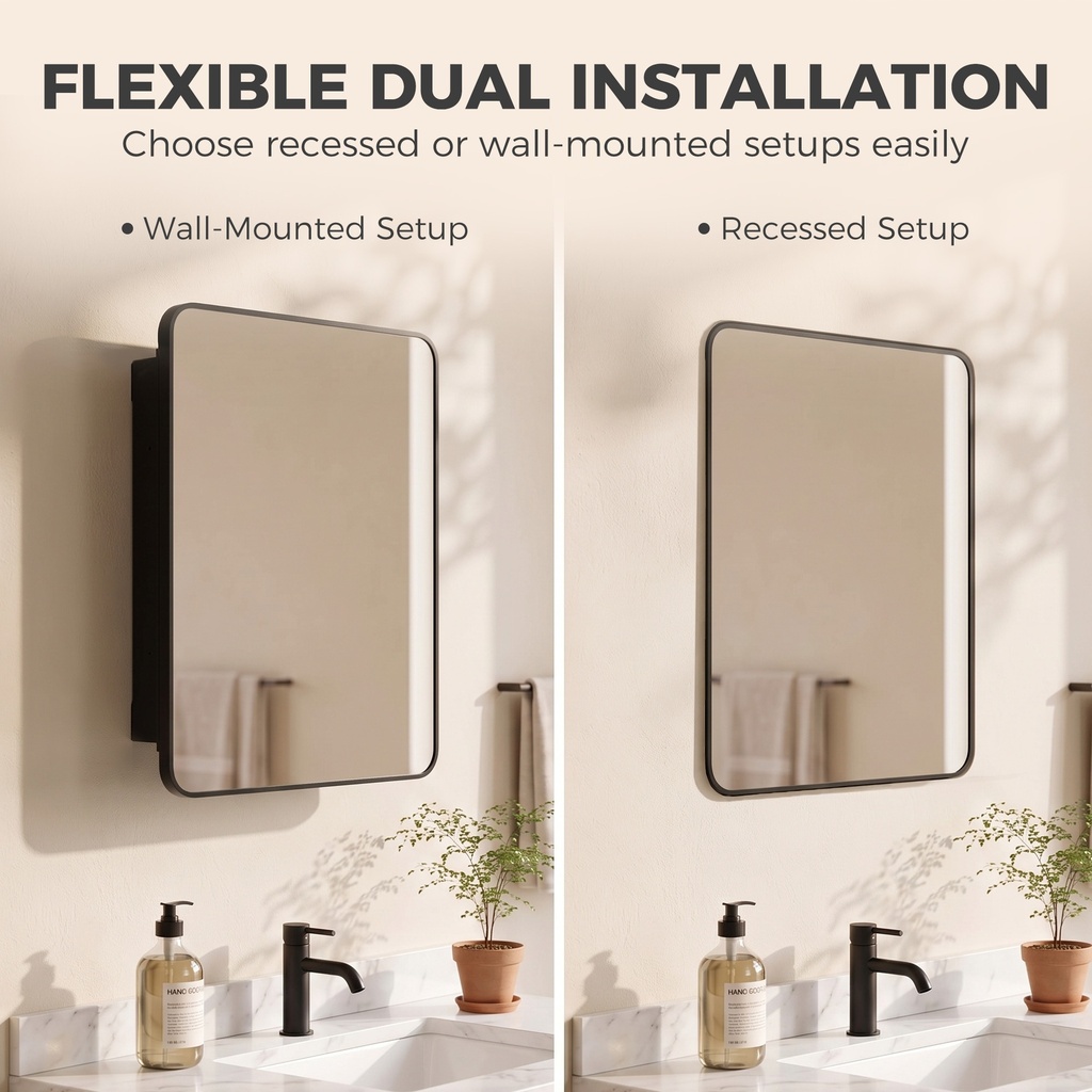 Wall Mirror Cabinet Adjustable Shelves Black 50.8x11.6x71cm image 5