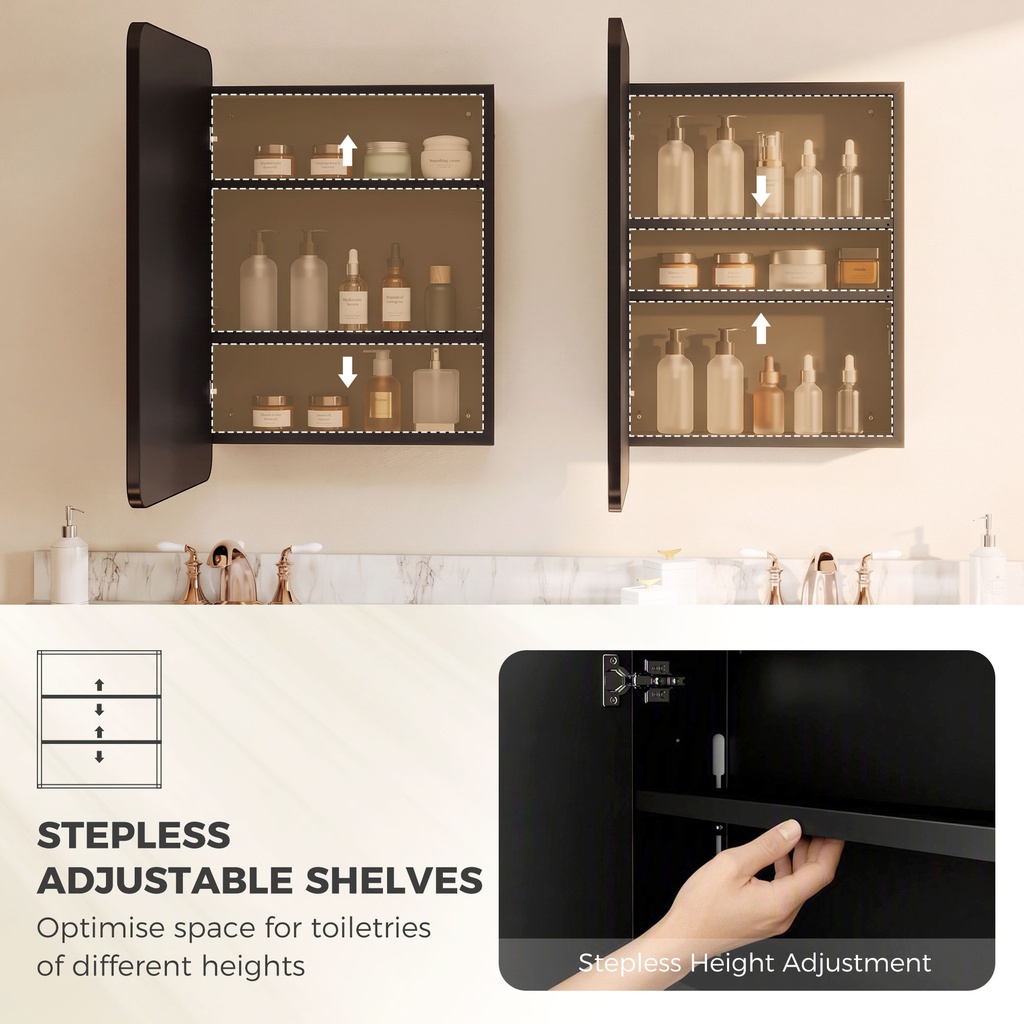 Wall Mirror Cabinet Adjustable Shelves Black 50.8x11.6x71cm image 6