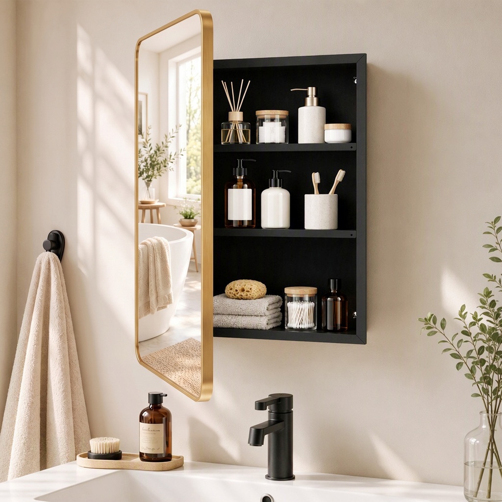 Bathroom Mirror Cabinet Wall-Mounted Adjustable Gold 50.8cm image 2