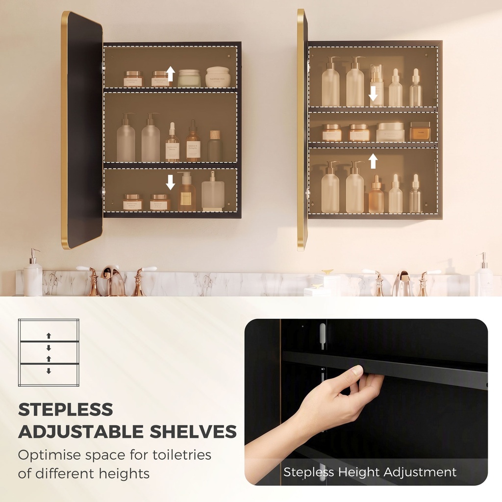 Bathroom Mirror Cabinet Wall-Mounted Adjustable Gold 50.8cm image 6