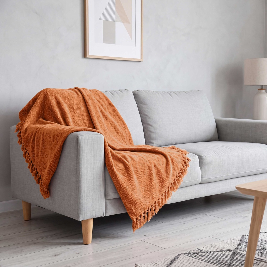 Camilla - Chenille Throw in Burnt Orange - Image 5