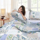 Devon - Quilted Patchwork Bedspread Set in Blue - Image 3