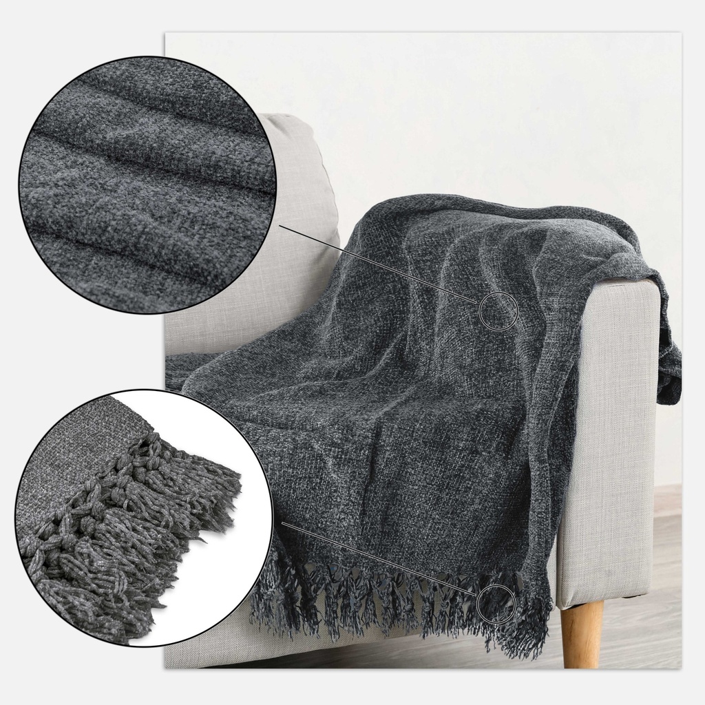 Camilla - Chenille Throw in Charcoal - Image 2