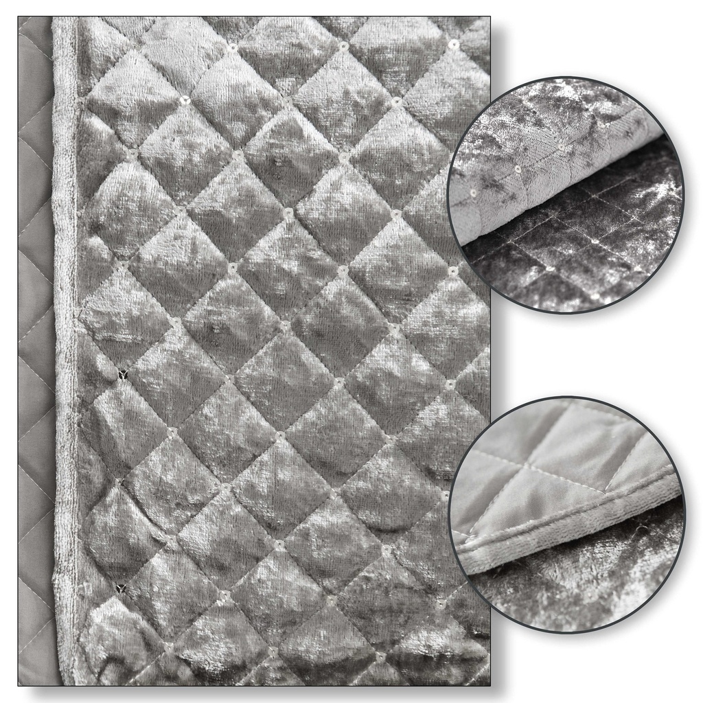 Elysium Collection - Quilted Sequin Velvet Bedspread Set in Silver - Image 6