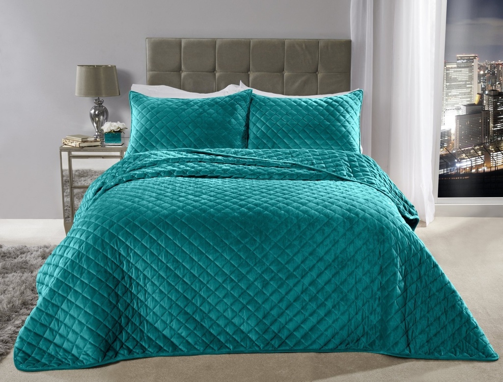 Banbury Collection - Quilted Soft Touch Velvet Bedspread Set in Emerald Green - Image 2