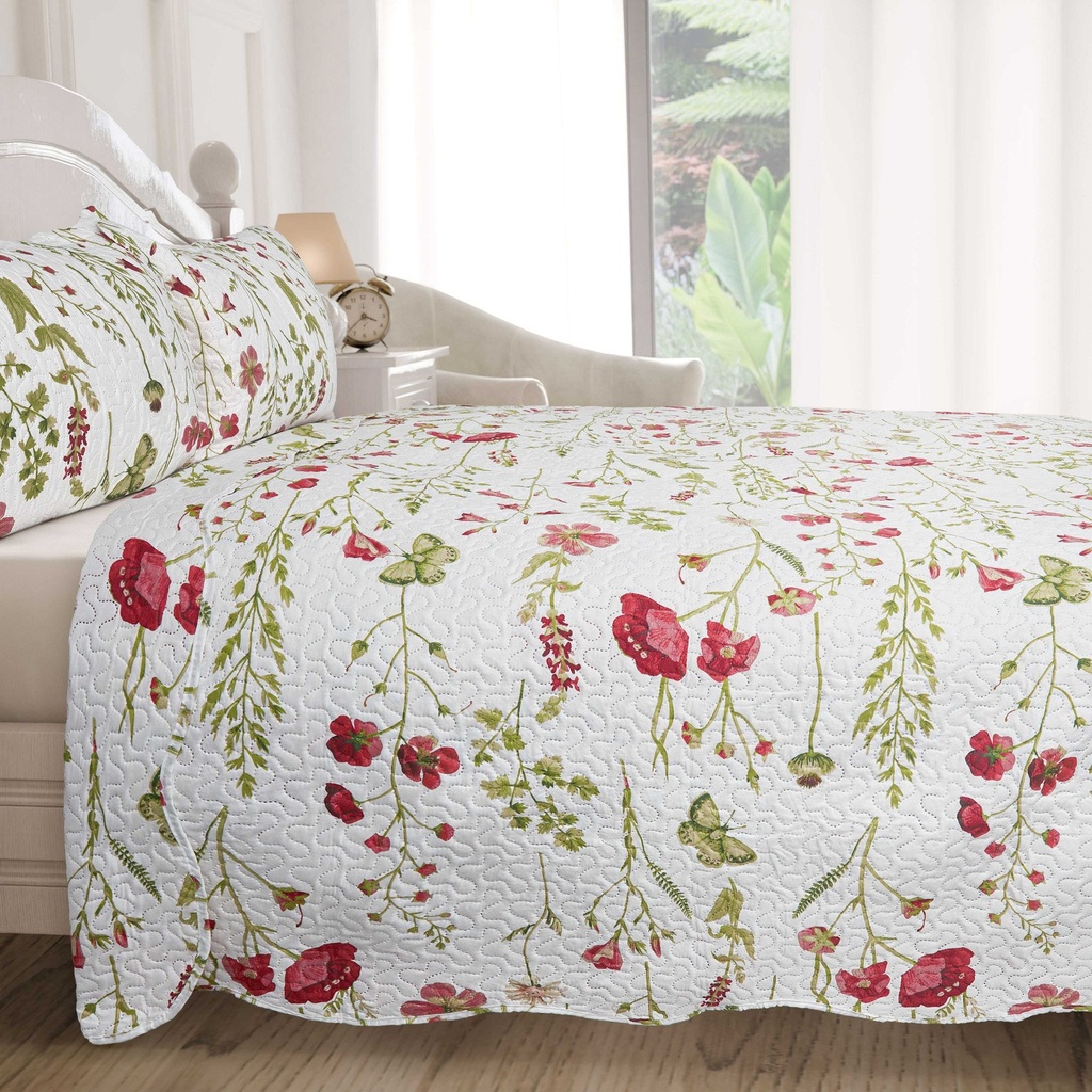 Poppies- Quilted Patchwork Bedspread Set - Image 7