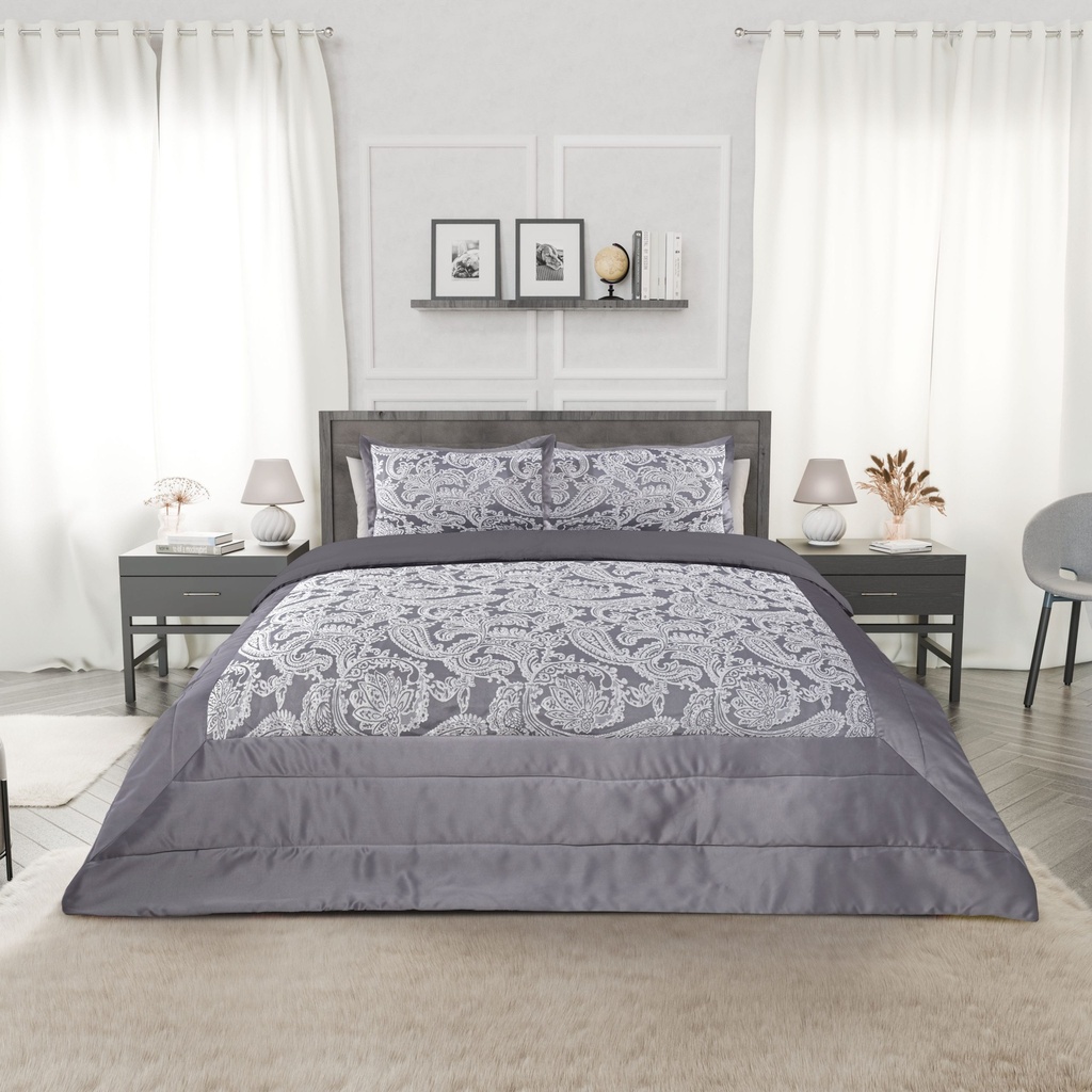 Cavendish Collection - Embellished Jacquard Quilted Bedspread Set in Silver - Image 3
