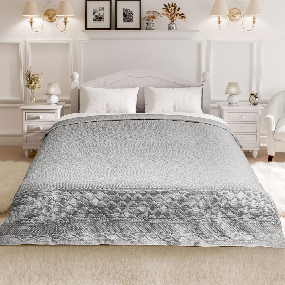 Eden - Quilted Bedspread Set in Silver - Image 6