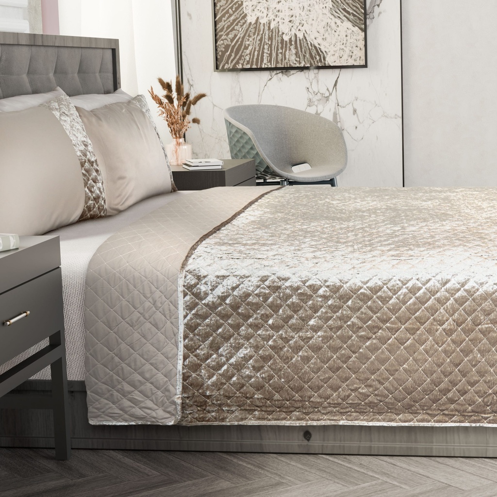 Elysium Collection - Quilted Sequin Velvet Bedspread Set in Mink - Image 4