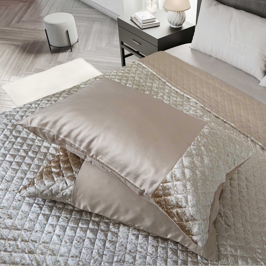 Elysium Collection - Quilted Sequin Velvet Bedspread Set in Mink - Image 7