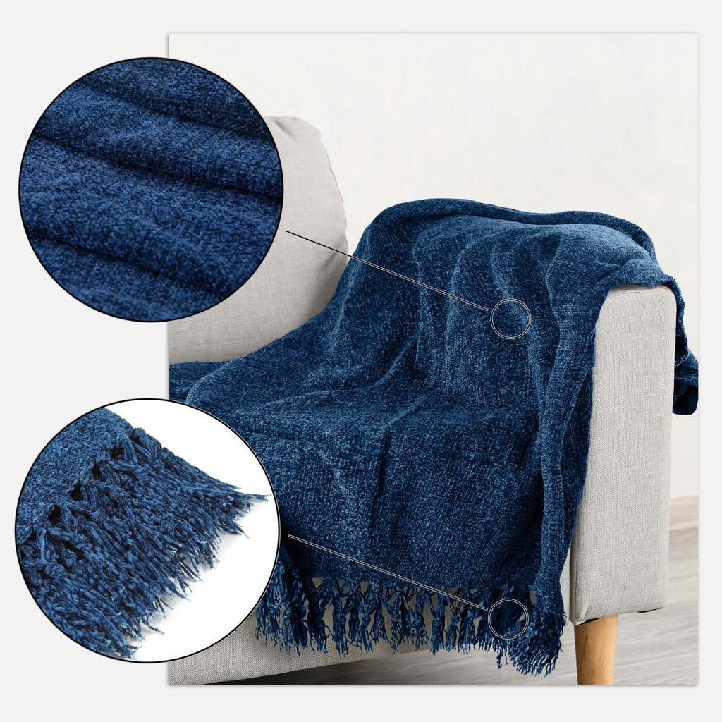 Camilla - Chenille Throw in Navy - Image 2