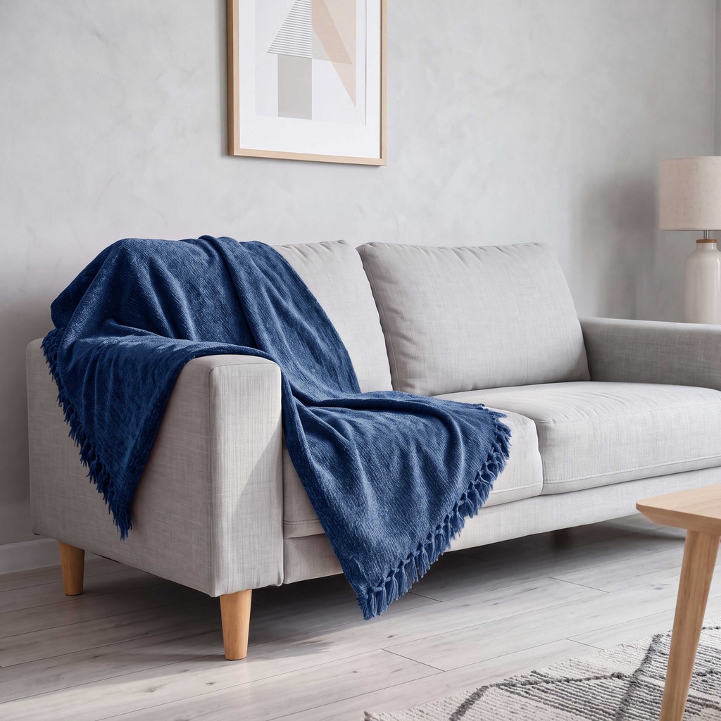 Camilla - Chenille Throw in Navy - Image 4