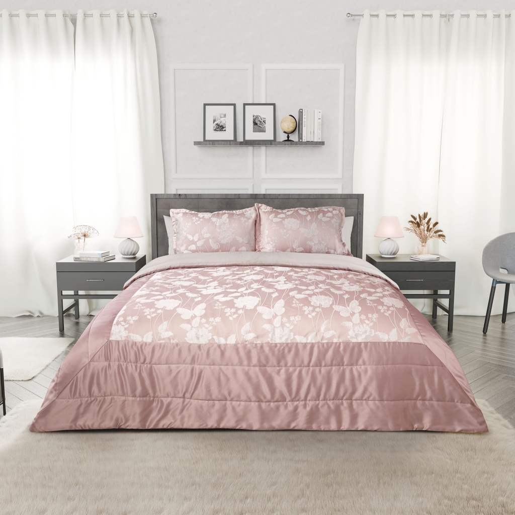 Meadows Collection - Embellished Jacquard Quilted Bedspread Set in Blush Pink - Image 4