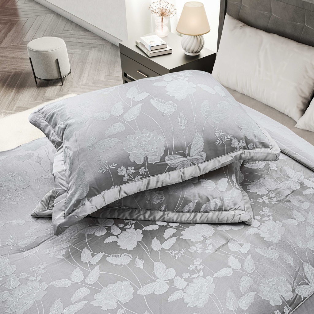 Meadows Collection - Embellished Jacquard Quilted Bedspread Set in Silver - Image 2