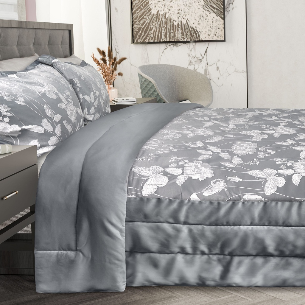 Meadows Collection - Embellished Jacquard Quilted Bedspread Set in Silver - Image 7