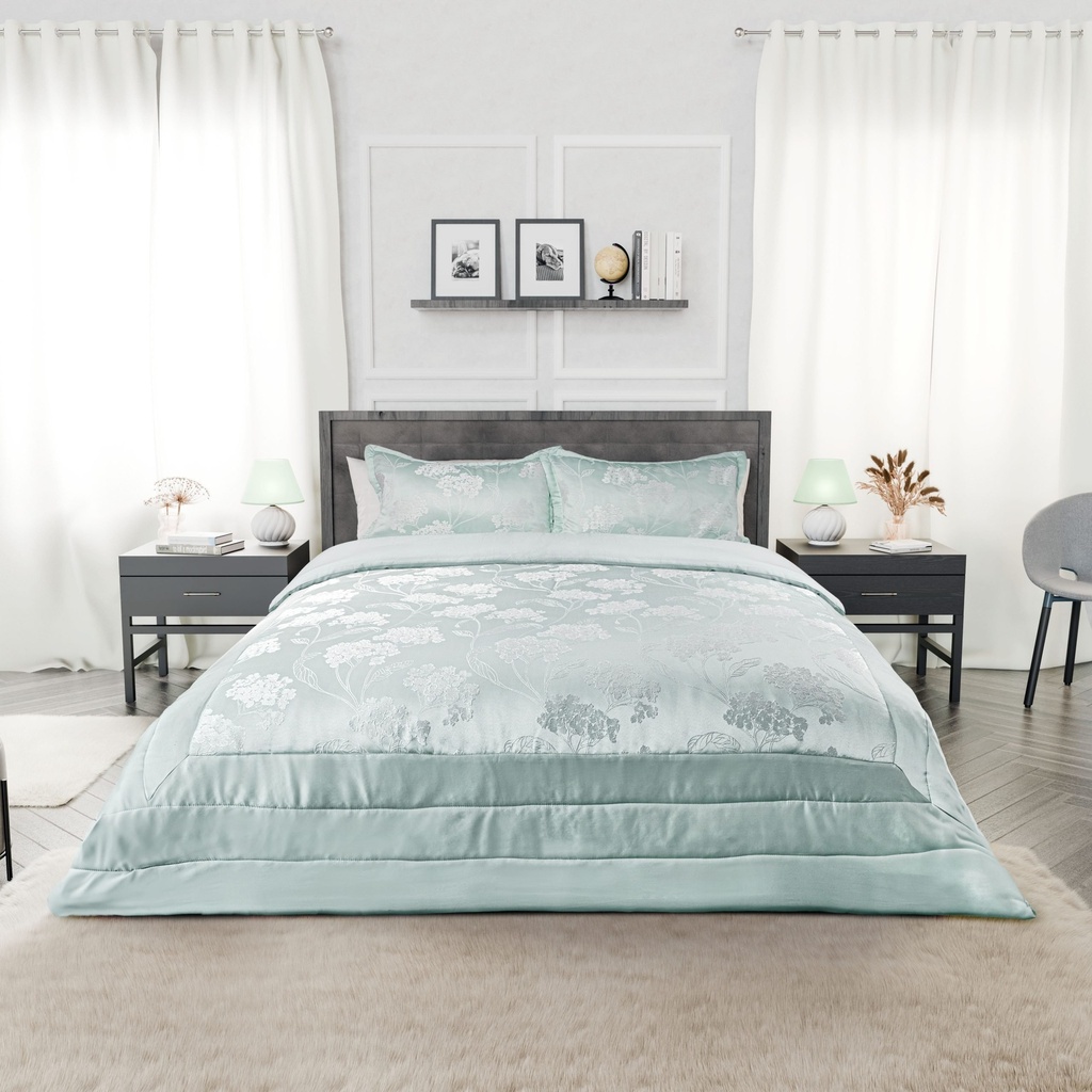 English Garden - Embellished Jacquard Quilted Bedspread Set in Duck Egg - Image 4
