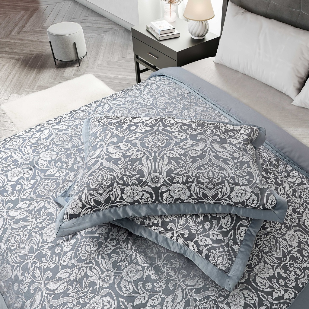 Harrow - Embellished Jacquard Quilted Bedspread Set in Silver - Image 2
