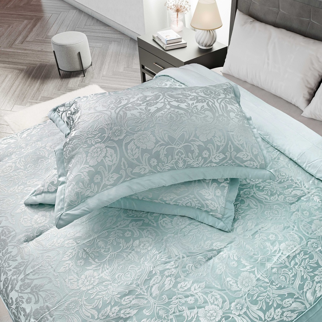 Harrow - Embellished Jacquard Quilted Bedspread Set in Duck Egg - Image 2