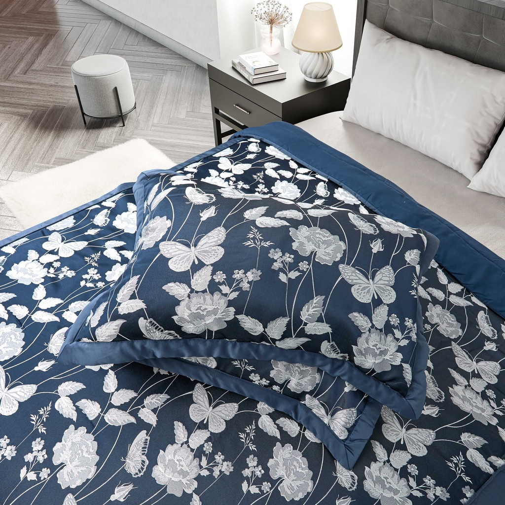 Meadows Collection - Embellished Jacquard Quilted Bedspread Set in Navy - Image 2