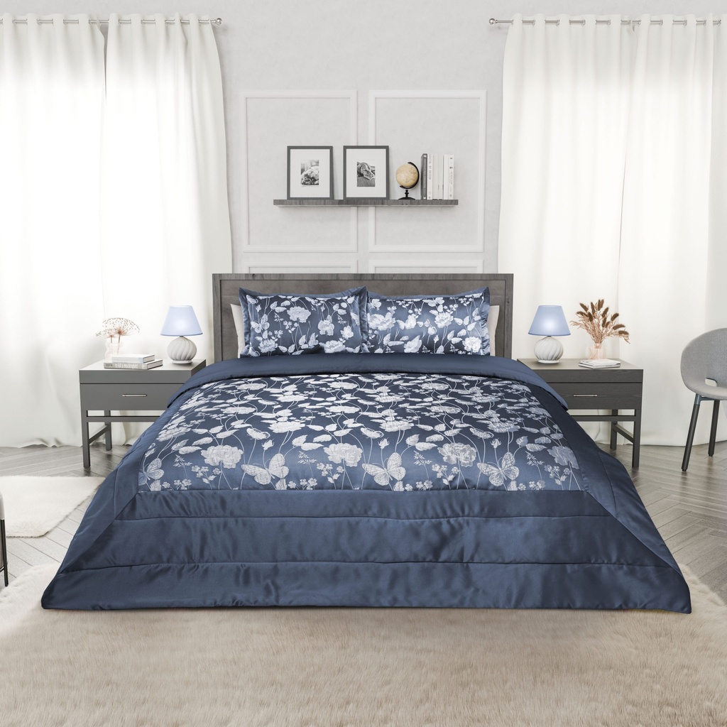 Meadows Collection - Embellished Jacquard Quilted Bedspread Set in Navy - Image 4