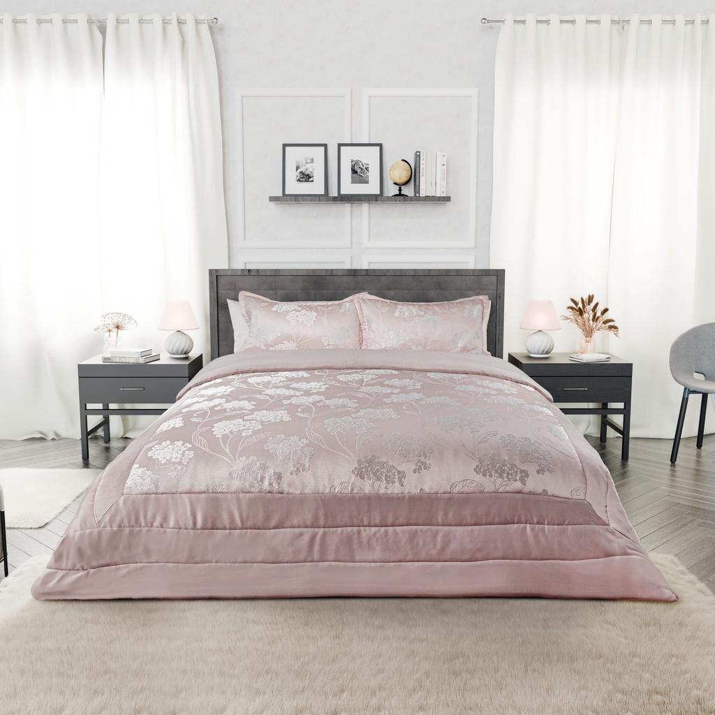 English Garden - Embellished Jacquard Quilted Bedspread Set in Blush Pink - Image 4