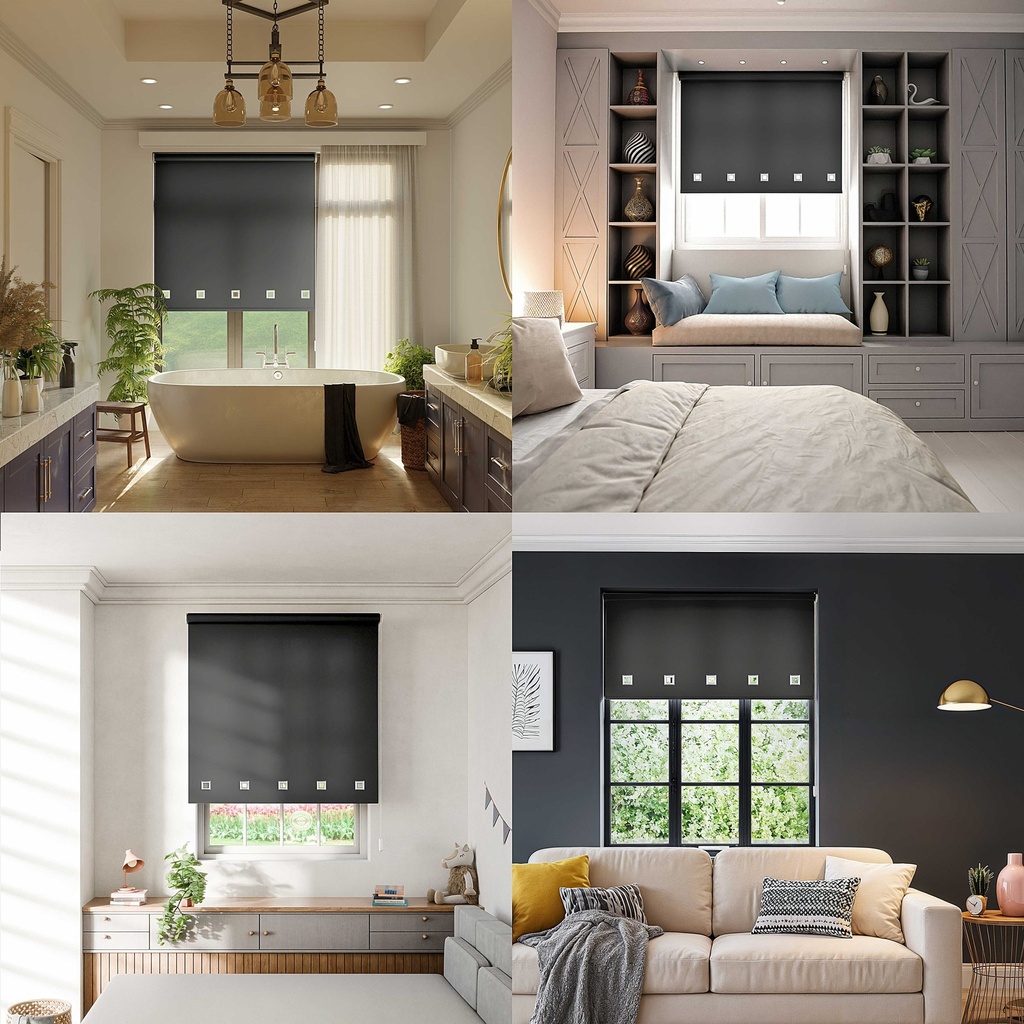 Square Eyelet Roller Blind in Black - Image 2