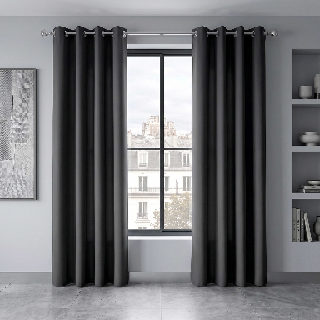 Essential Blackout Collection - Woven Thermal Blackout Eyelet Curtains in Charcoal - Image 4