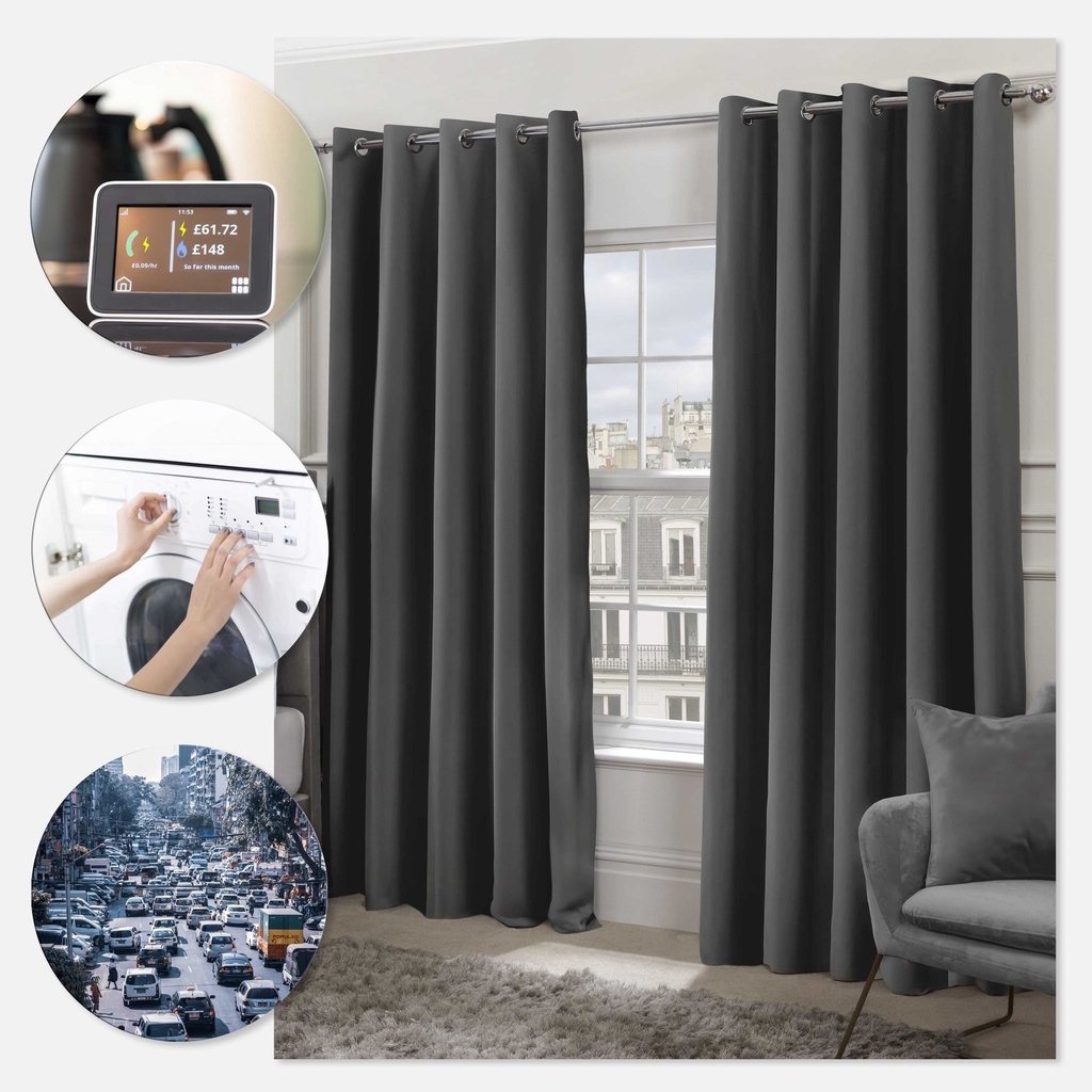 Essential Blackout Collection - Woven Thermal Blackout Eyelet Curtains in Charcoal - Image 5