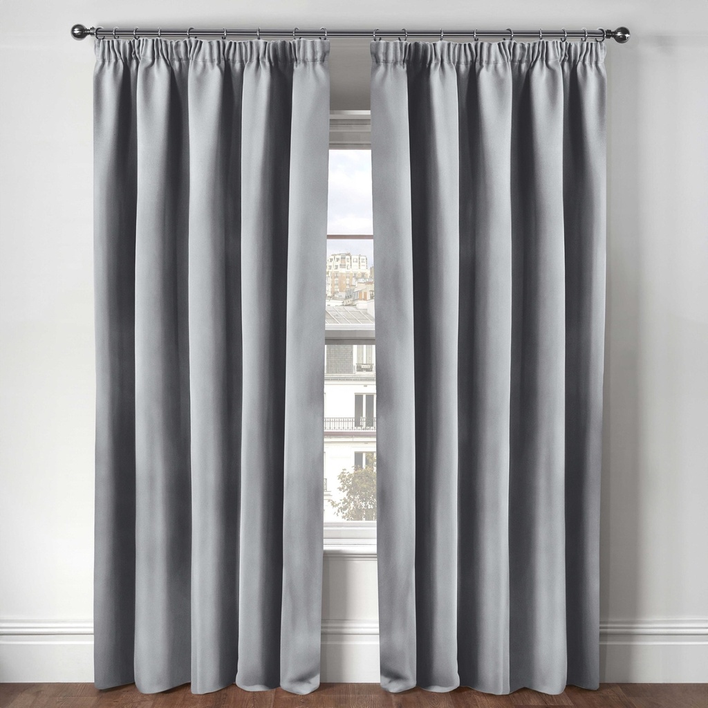 Essential Blackout Collection - Woven Blackout Pencil Pleat Curtains in Grey - Image 2