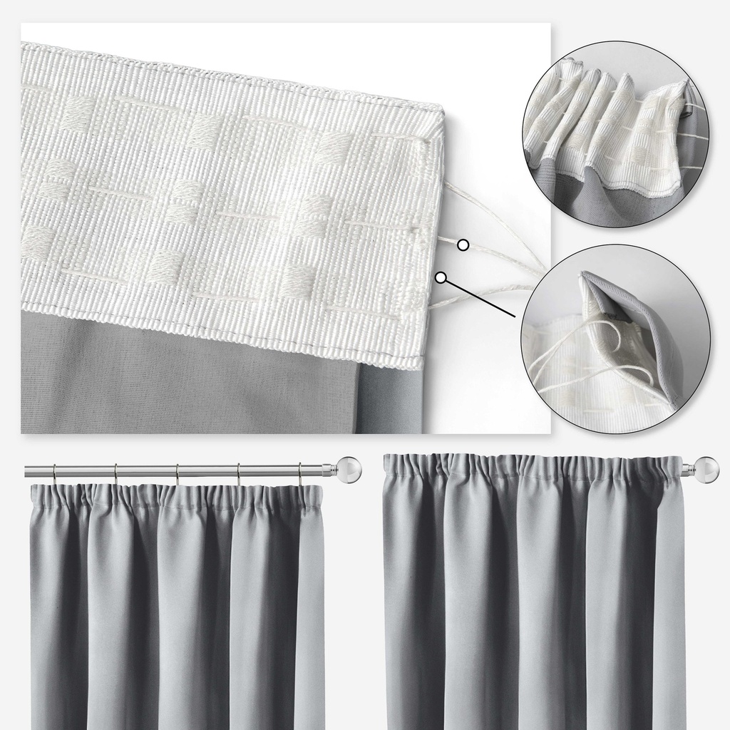 Essential Blackout Collection - Woven Blackout Pencil Pleat Curtains in Grey - Image 3