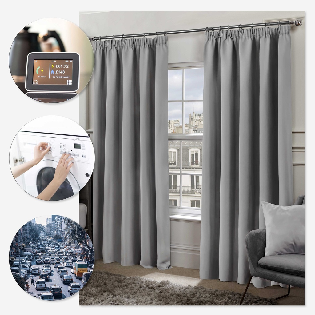 Essential Blackout Collection - Woven Blackout Pencil Pleat Curtains in Grey - Image 5