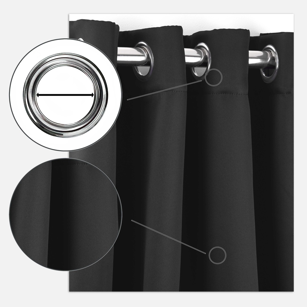 Essential Blackout Collection - Woven Blackout Eyelet Curtains in Black - Image 2