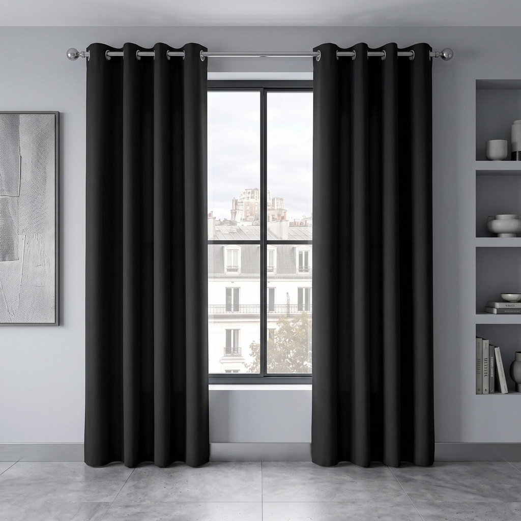 Essential Blackout Collection - Woven Blackout Eyelet Curtains in Black - Image 3