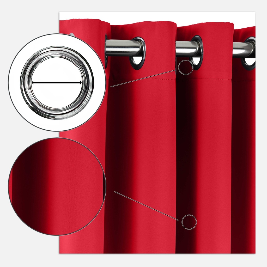 Essential Blackout Collection - Woven Blackout Eyelet Curtains in Red - Image 2