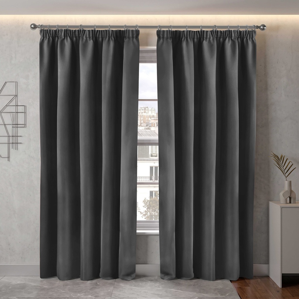 Essential Blackout Collection - Woven Thermal Blackout Pencil Pleat Curtains in Charcoal - Image 4