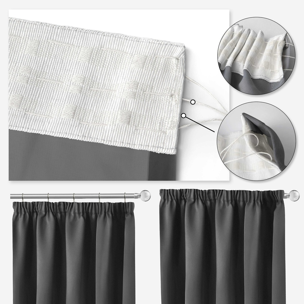 Essential Blackout Collection - Woven Thermal Blackout Pencil Pleat Curtains in Charcoal - Image 5