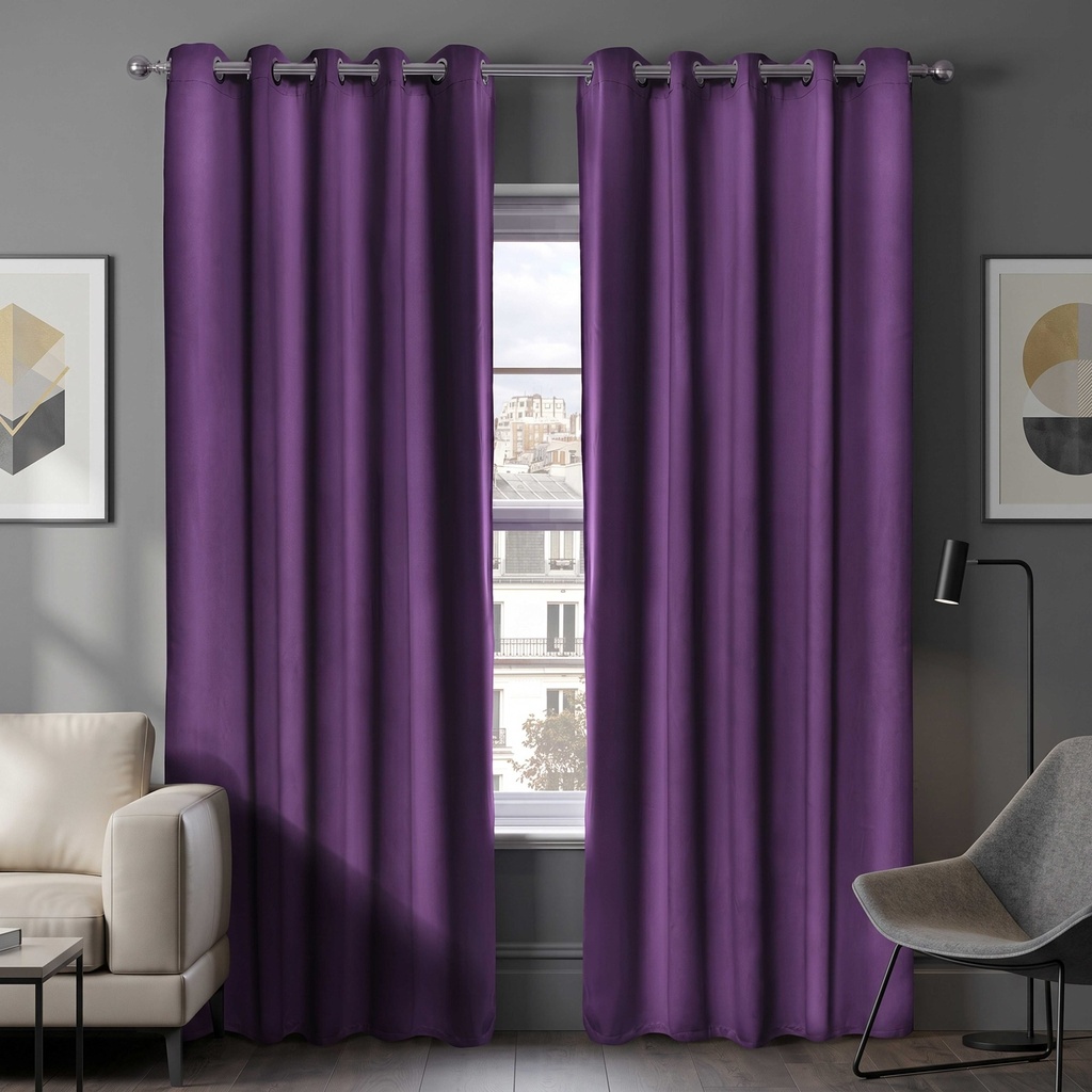 Essential Blackout Collection - Woven Blackout Eyelet Curtains in Amethyst - Image 3