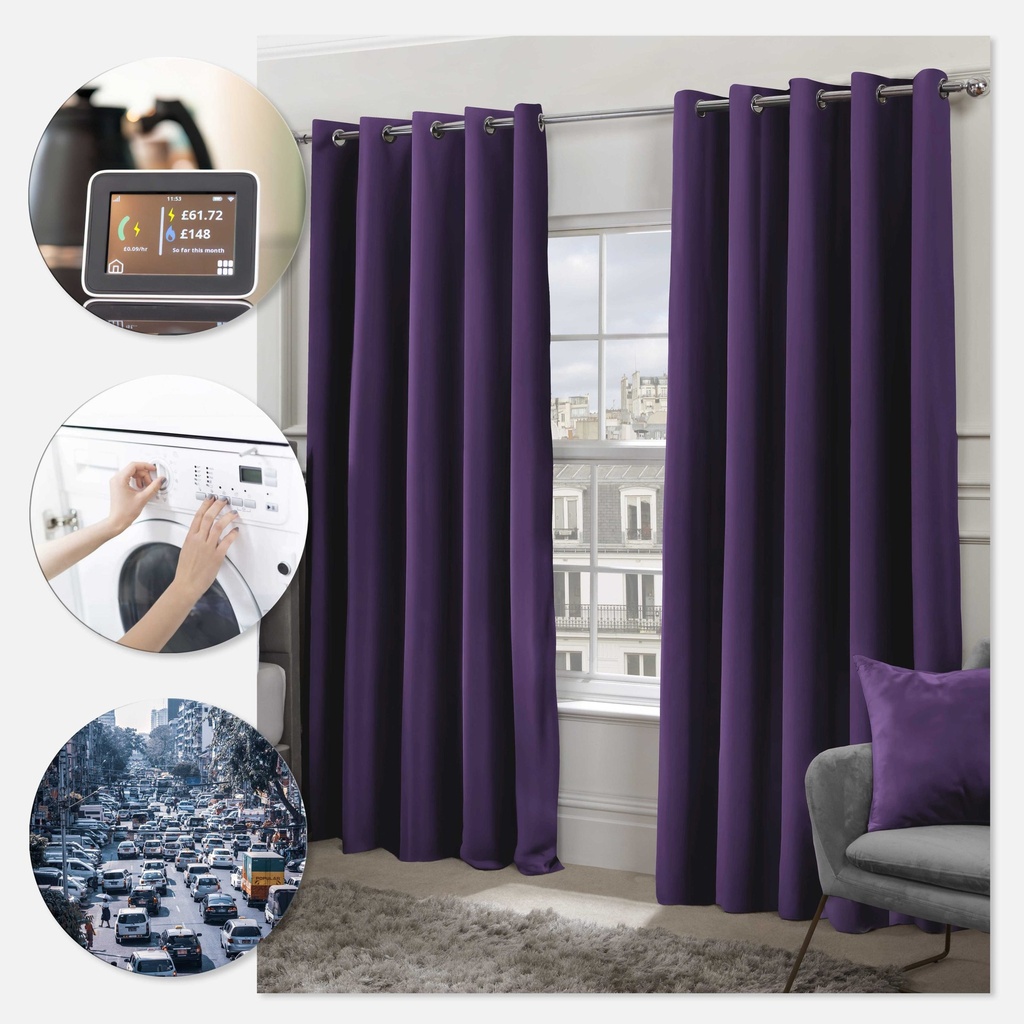 Essential Blackout Collection - Woven Blackout Eyelet Curtains in Amethyst - Image 4