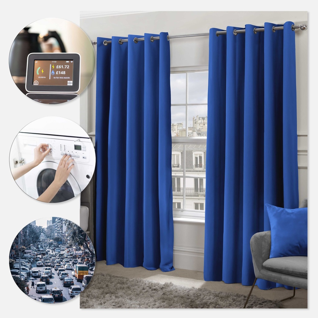 Essential Blackout Collection - Woven Blackout Eyelet Curtains in Blue - Image 4