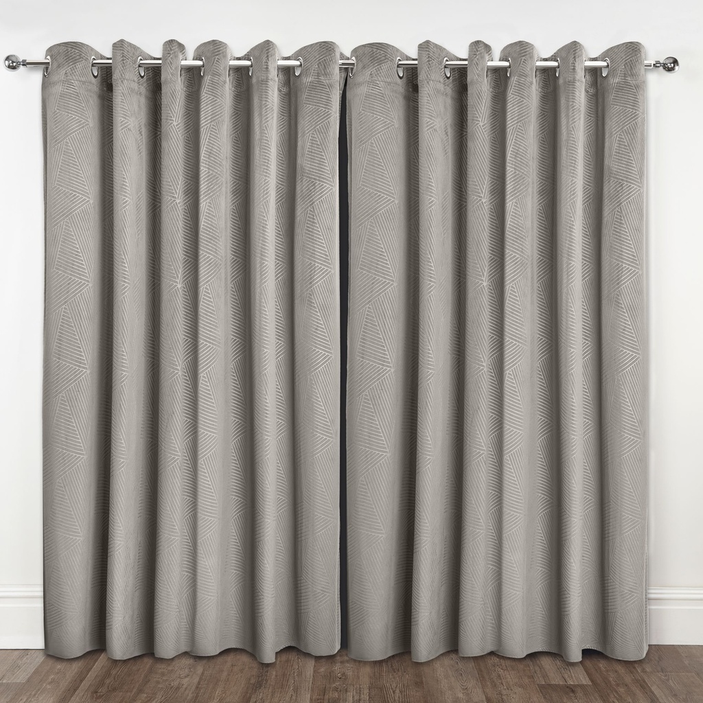 Deco Collection - Embossed Velvet Woven Thermal Blackout Eyelet Curtains in Stone - Image 4