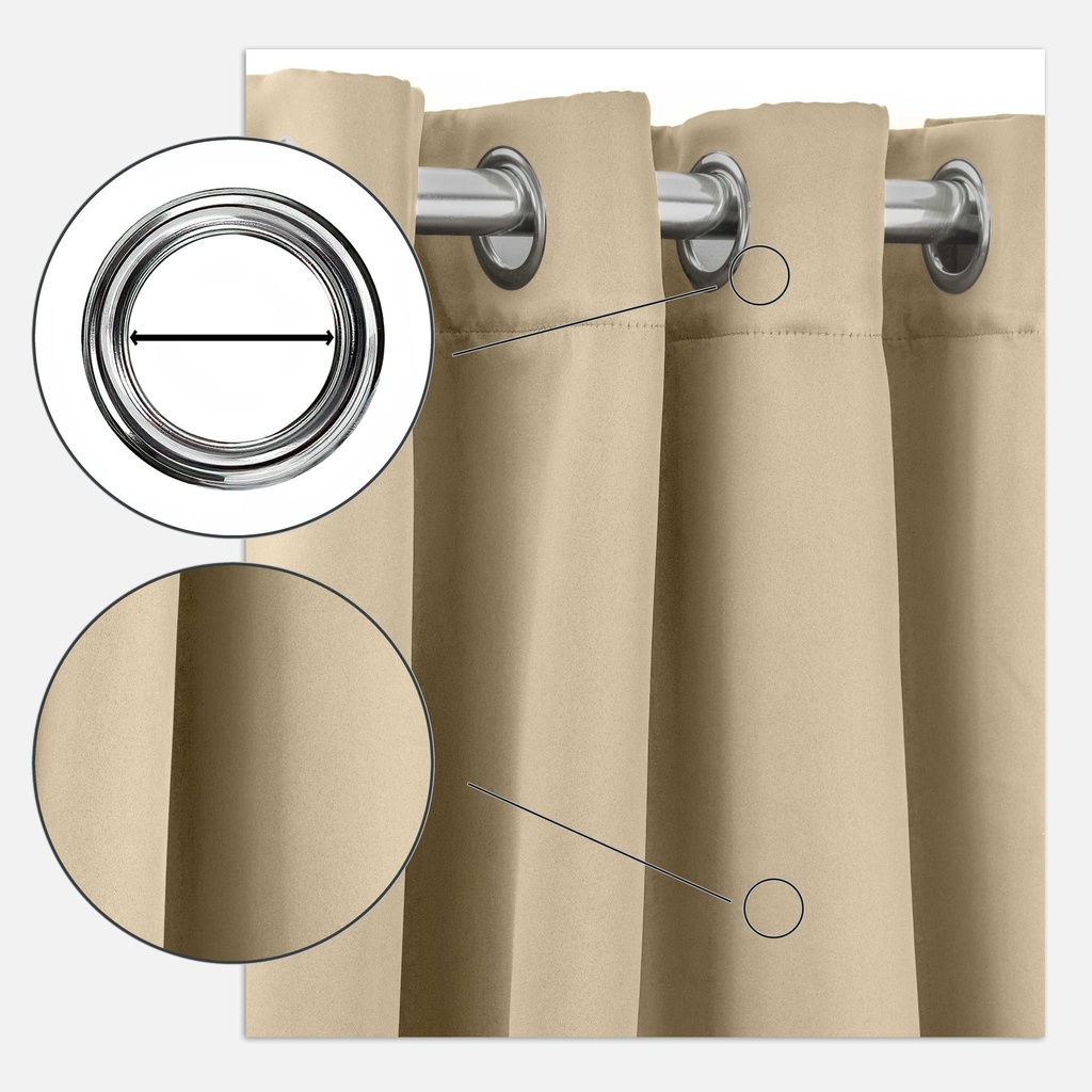 Essential Blackout Collection - Woven Blackout Eyelet Curtains in Beige - Image 2