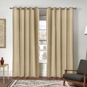 Essential Blackout Collection - Woven Blackout Eyelet Curtains in Beige - Image 3