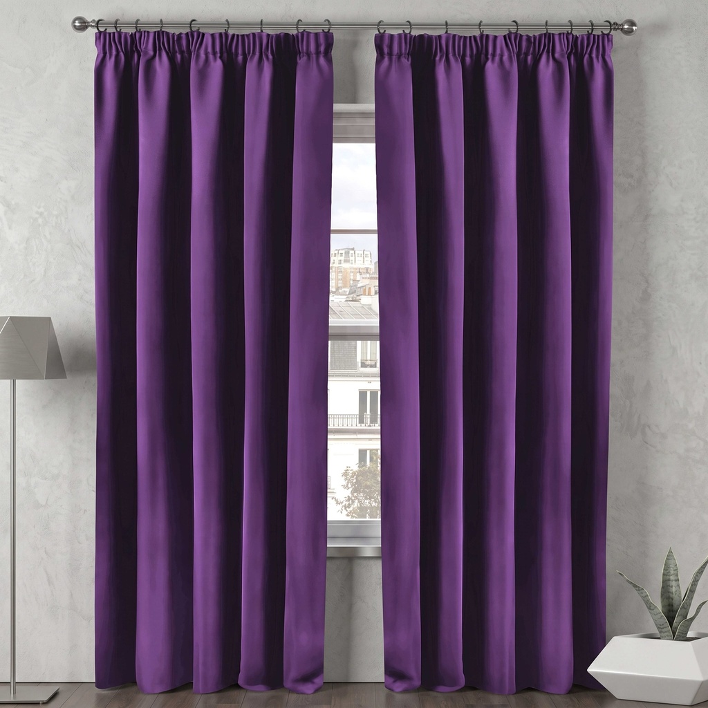 Essential Blackout Collection - Woven Blackout Pencil Pleat Curtains in Amethyst - Image 2