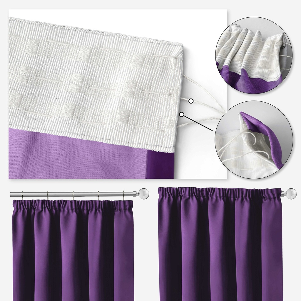 Essential Blackout Collection - Woven Blackout Pencil Pleat Curtains in Amethyst - Image 4
