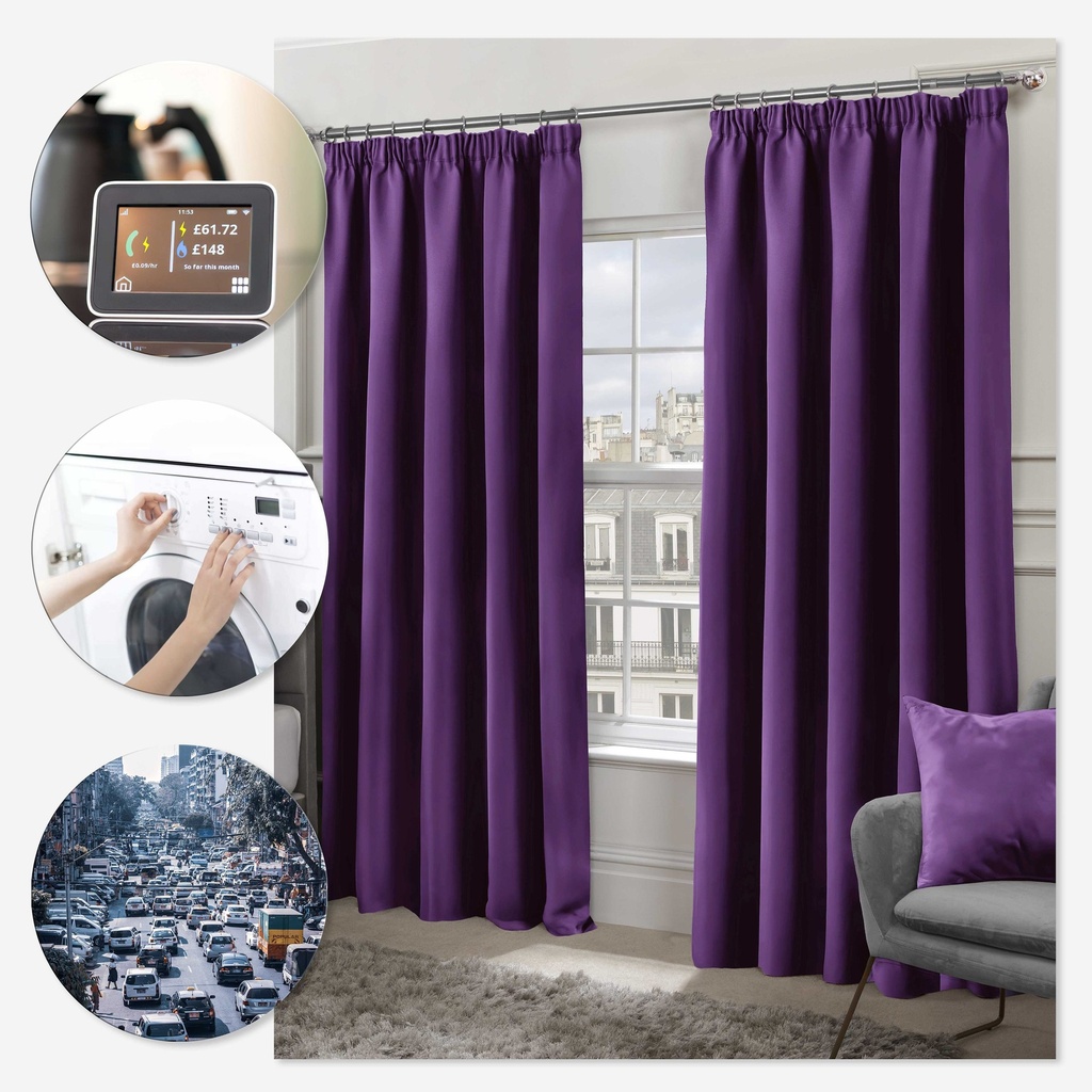 Essential Blackout Collection - Woven Blackout Pencil Pleat Curtains in Amethyst - Image 5