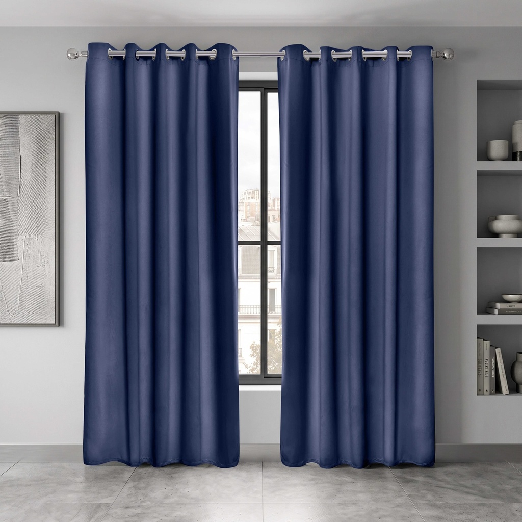 Essential Blackout Collection - Woven Thermal Blackout Eyelet Curtains in Navy - Image 4