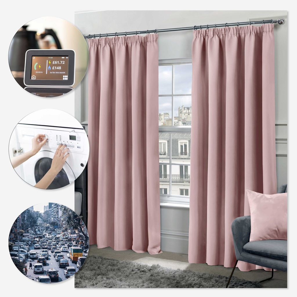 Essential Blackout Collection - Woven Thermal Blackout Pencil Pleat Curtains in Blush Pink - Image 2